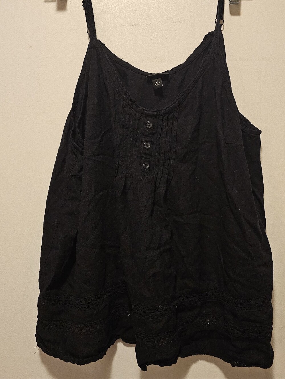Torrid 2X Black Linen Blend Lace Pintuck Cami Tank Top Boho